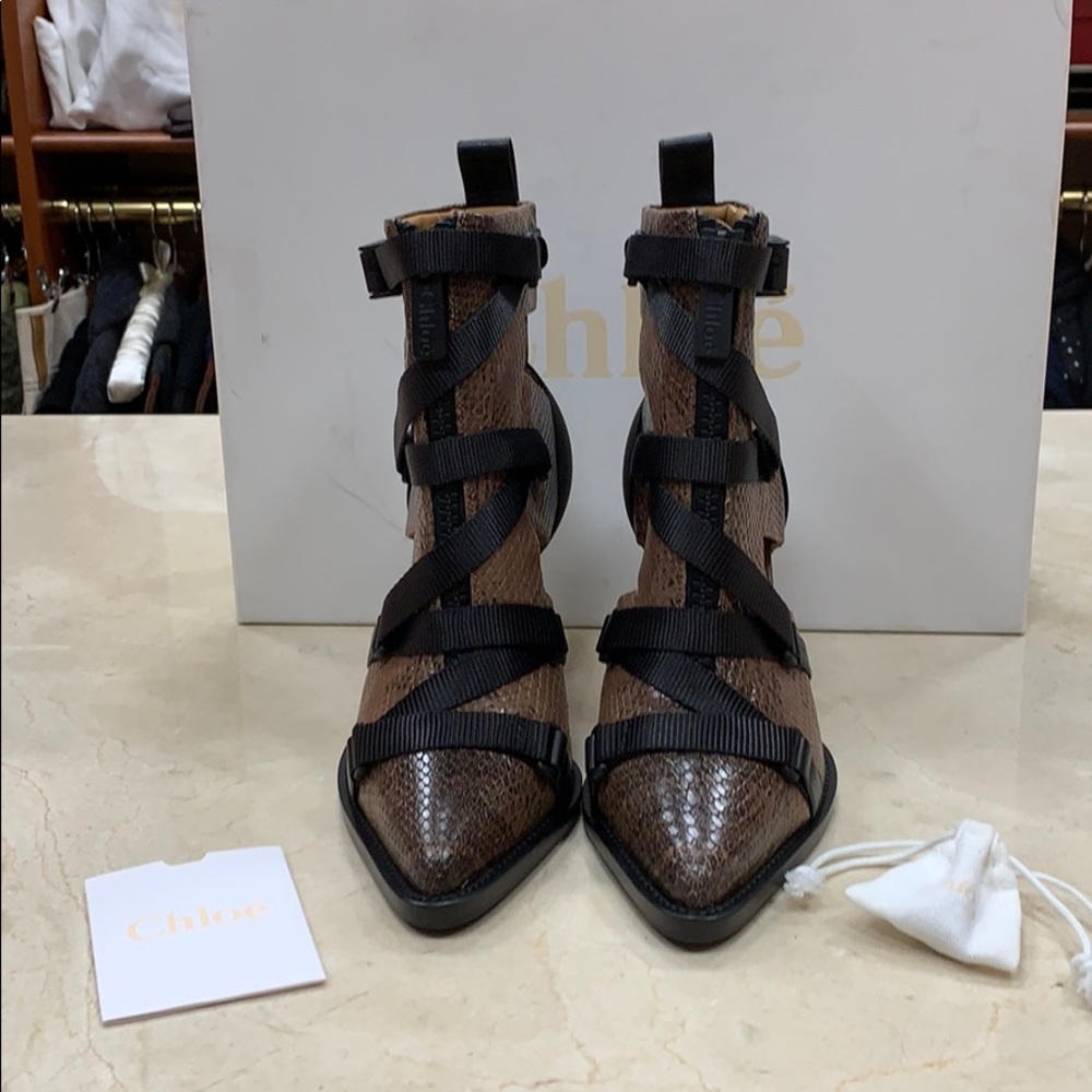 CHLOE TRACY RARE COCONUT BROWN LUXURY SHORT BOOTS IN WATER SNAKE LEATHER EU 38 - Picture 5 of 10